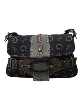 Y2K Guess Shoulder Bag In Black Denim With Sage Green Faux Snakeprint